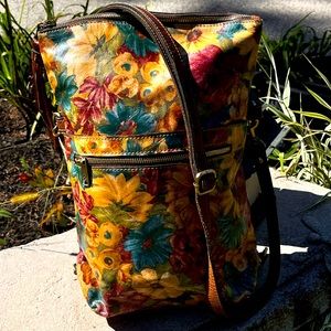 Patricia Nash Gold/Blue/Burgundy Floral Shoulder bag or Backpack